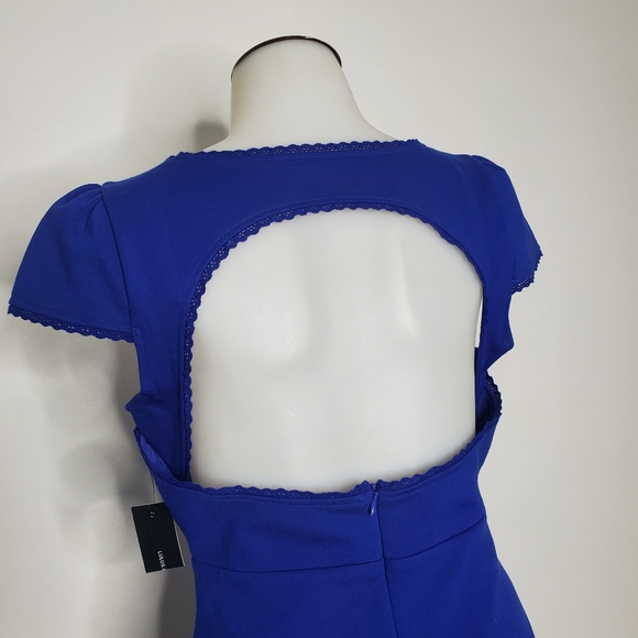 NEW | Lulu's | Blue " Serena " Bodycon Short Sleeve Open Back Dress - Picture 9 of 12